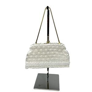 Purse Beaded Sequined Evening/Wedding/Party/Prom Small Bag Cream Gold Chain Snap